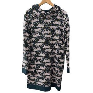 Kate Spade‎ Hooded Cozy Leopard Print Ruffle Sweater Dress Size Large